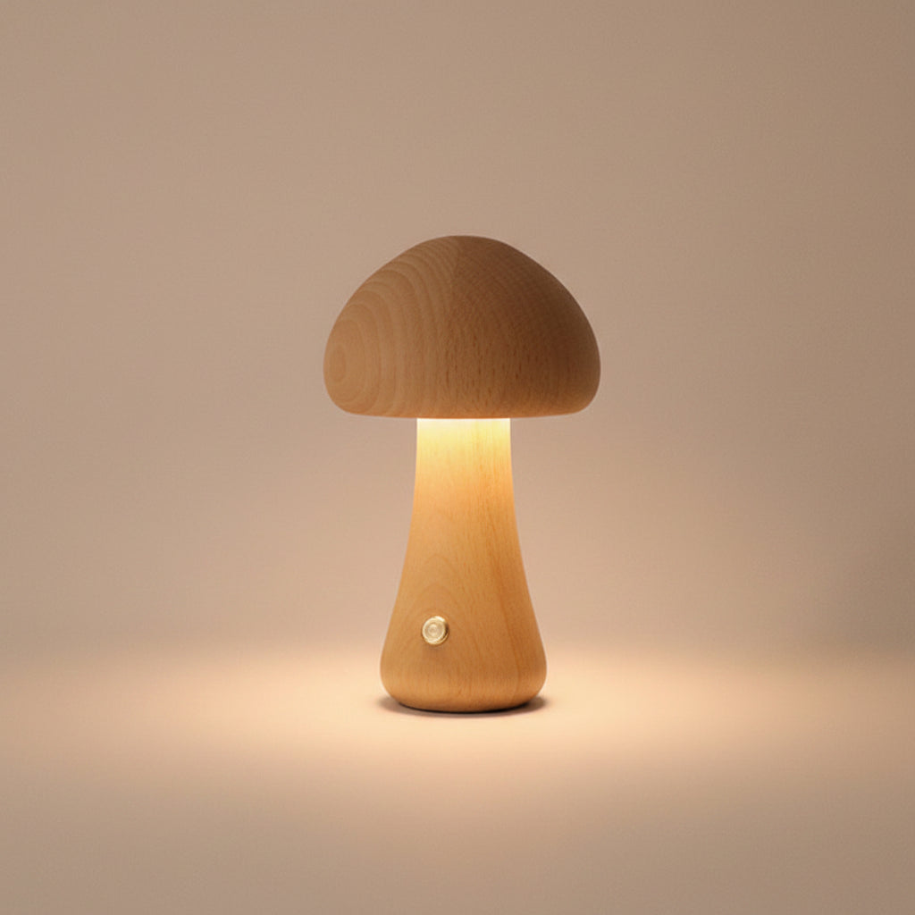 Wooden Mushroom LED Touch Lamp - style A beech wood mushroom night light USB 2.4W warm white bedroom shelf | Lumafye
