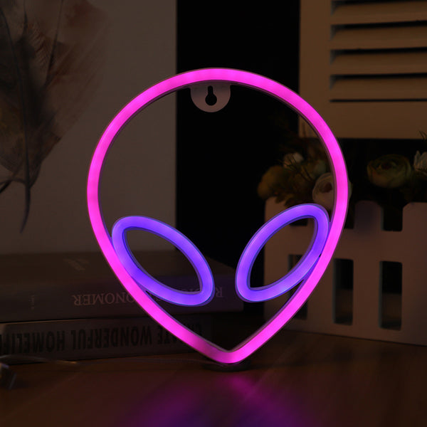 LED Neon Wall Modeling Light - pink purple alien face neon wall lamp glowing in dark room | Lumafye