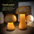 Wooden Mushroom LED Touch Lamp - touch switch long press to adjust brightness beech wood mushroom lamps warm glow | Lumafye