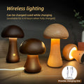 Wooden Mushroom LED Touch Lamp - wireless USB rechargeable 6-8 hours walnut mushroom lamps with charging cable included | Lumafye
