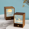 Crystal sphere ambient night light with wooden box base, warm LED glow