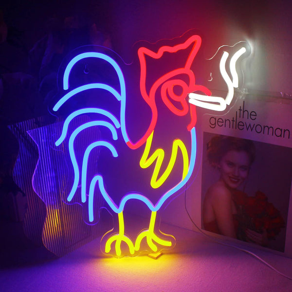 LED Neon Wall Art Light - multicolor rooster LED neon wall art light glowing in room | Lumafye