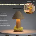 Twisted Beech Wood Mushroom Lamp – styled on bedside table at night