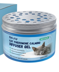 Close-up of the Calming Pheromone Gel Diffuser jar lid and label, Cat Formula