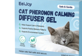 Calming Pheromone Gel Diffuser box detail showing Gentle Formula and Calming Support callouts, Cat Formula
